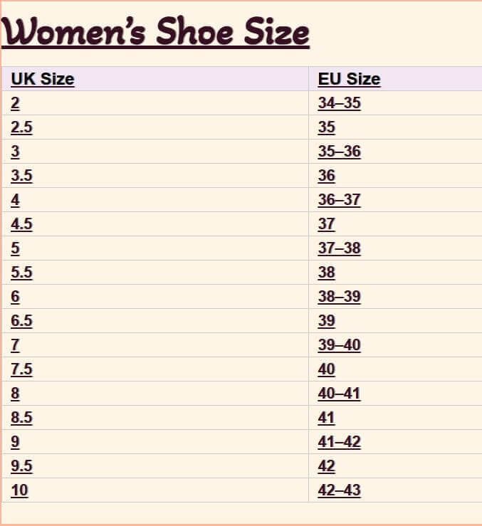 women's shoe size chart